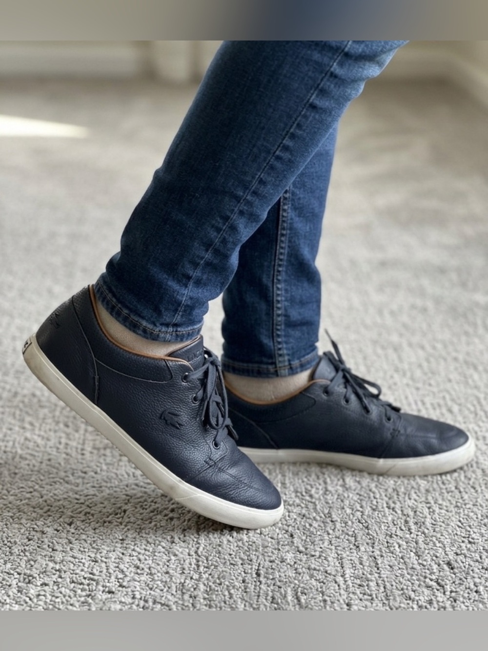Lacoste Men's Navy Leather Low-Top Sneakers. Size 10